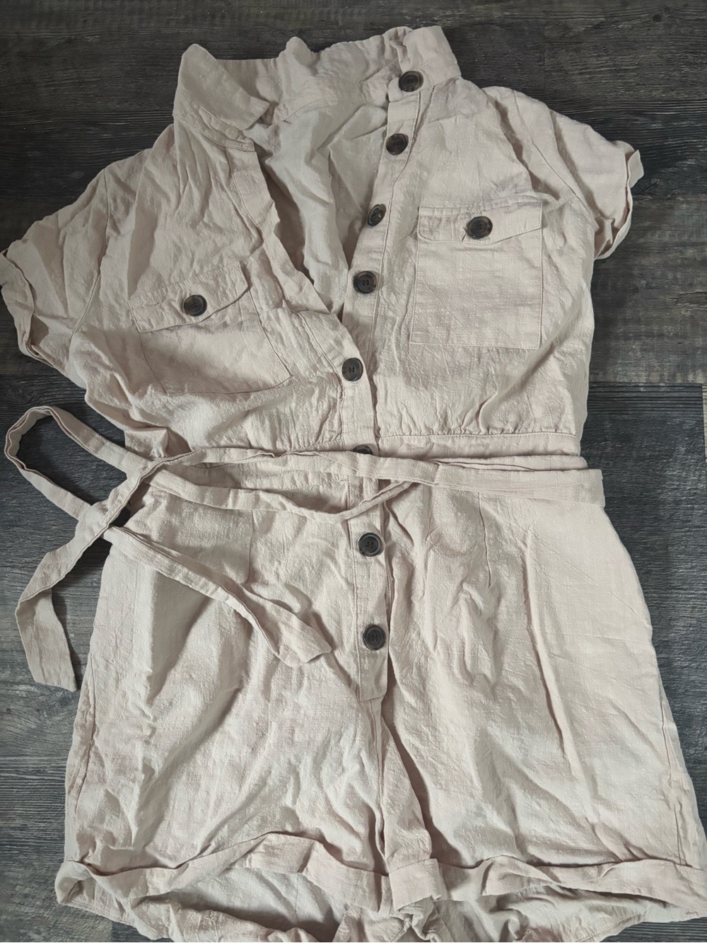 Women’s Lightweight Button-Front Romper in Neutral Tan